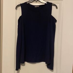 Blue cold shoulder blouse